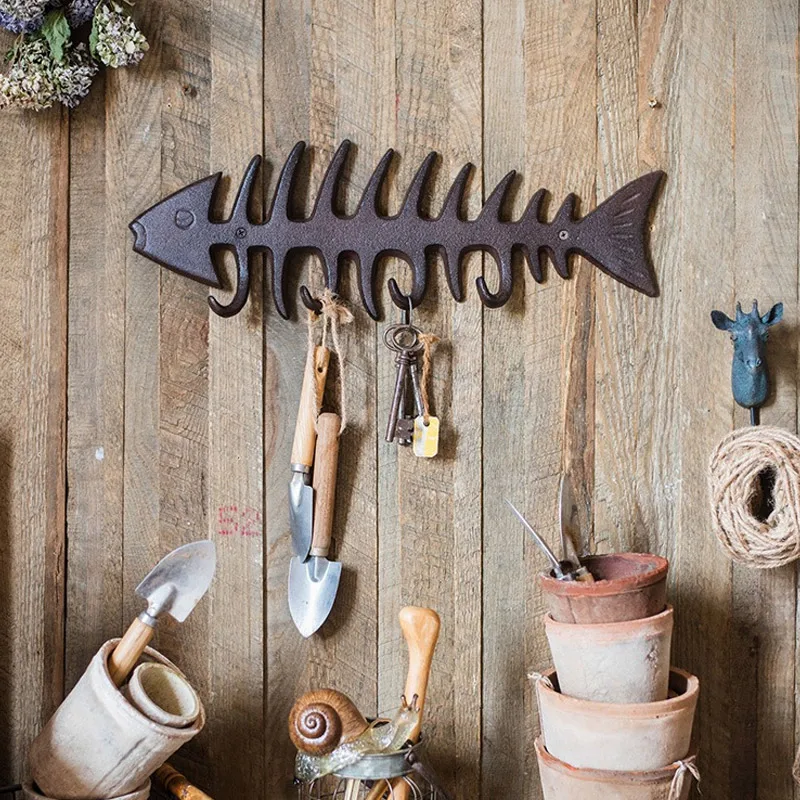 Креативный чугунный крючок для рыбьей кости настенный украшение сада двора и