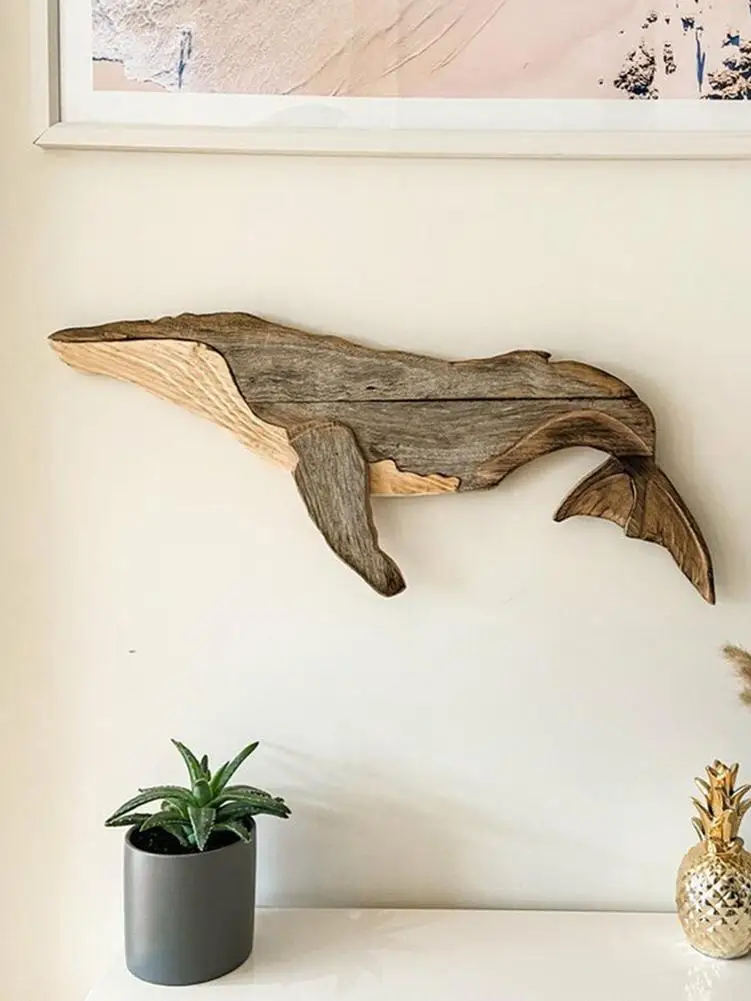 Деревянный морской Кит деревенский фермерский декор настенное украшение