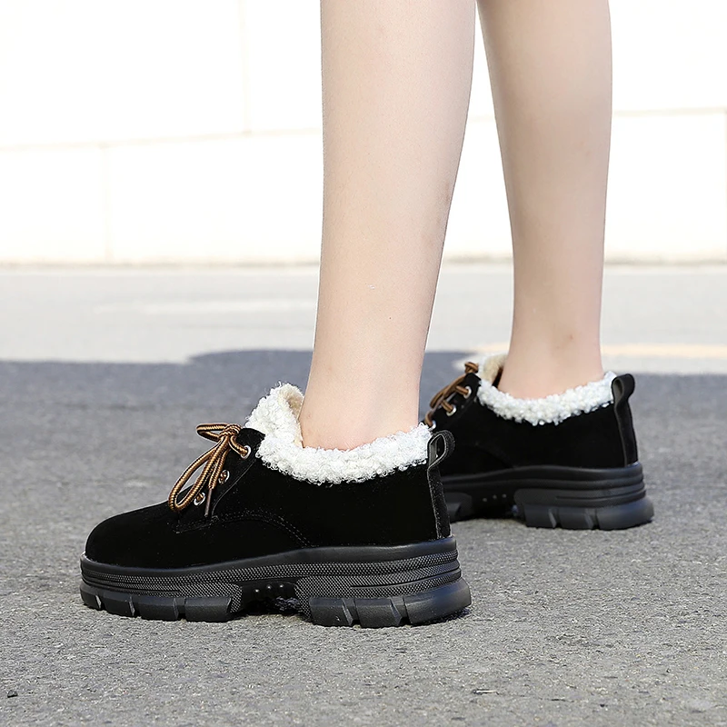 fashion new Ankle boots Shoes Faux fur Warm Plush Winter Cross strap Female Shoes Casual Imitation suede Snow Boots grey black k858