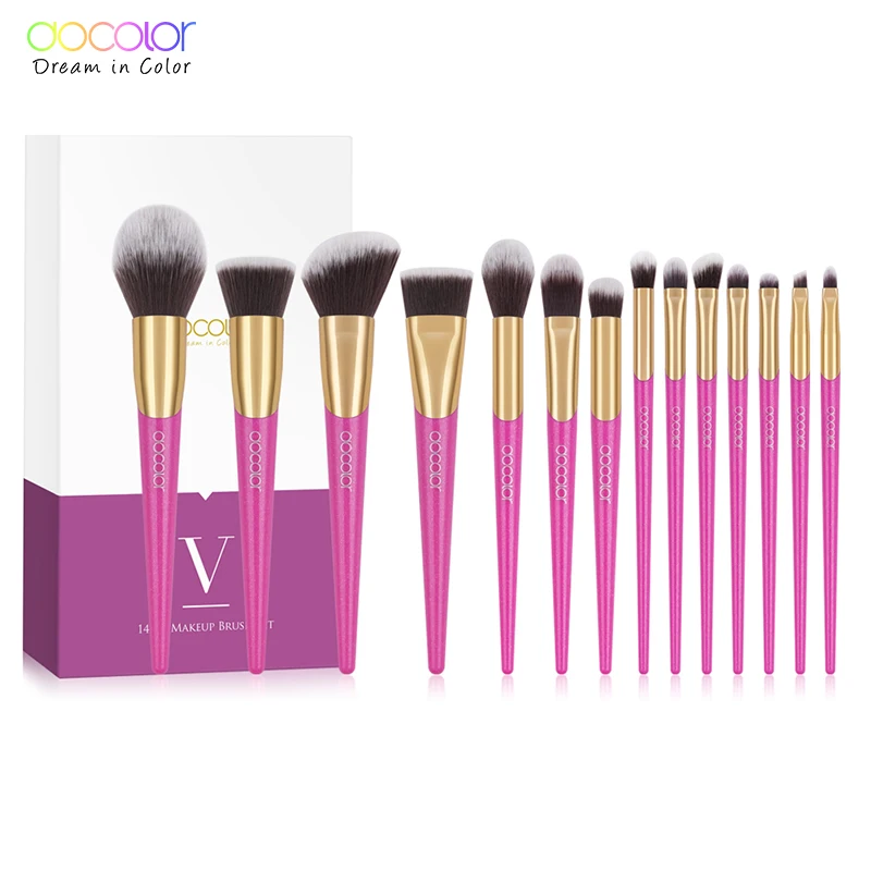 Docolor Набор кистей для макияжа 14PCS Профессиональные кисти Новые лица Пудра Тени