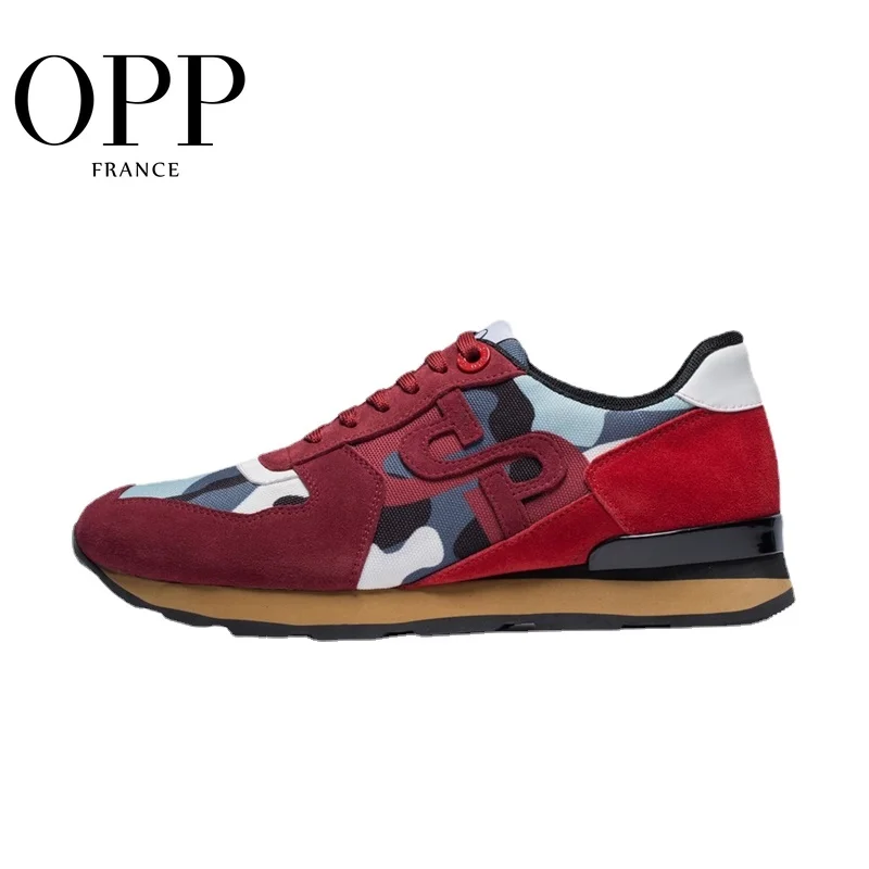 

OPP Men's Shoes Fashion Red camouflage Military Style Sneakers Genuine Leather Large Size Lace-up Casual Shoes Lace-up