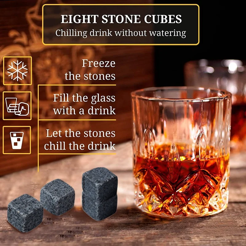 

Bourbon Rocks Whisky Chilling Stones Gift Set - Reusable Stones for Whiskey - Glassess Gift in Wooden Box for Men