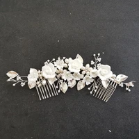slbridal handmade freshwater pearls ceram flower bridal hair comb wedding headdress hair accessory bridesmaids women jewelry