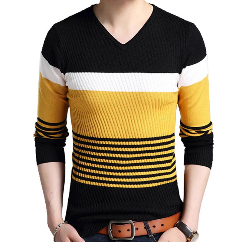 Свитера толстый теплый пуловер для мужчин повседневный полосатый свитер с