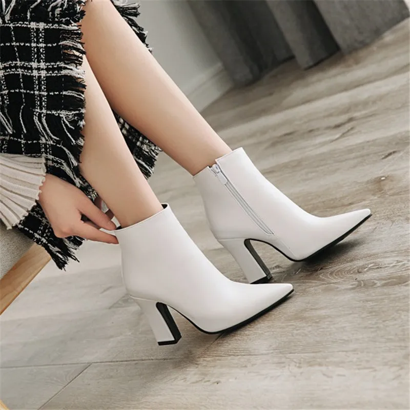 Женские ботильоны на квадратном каблуке с острым носком размеры 34 43|Женские
