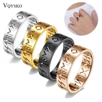 women retro rune words odin norse viking amulet ring jewelry stainless steel hollow out letter finger rings femme accessories