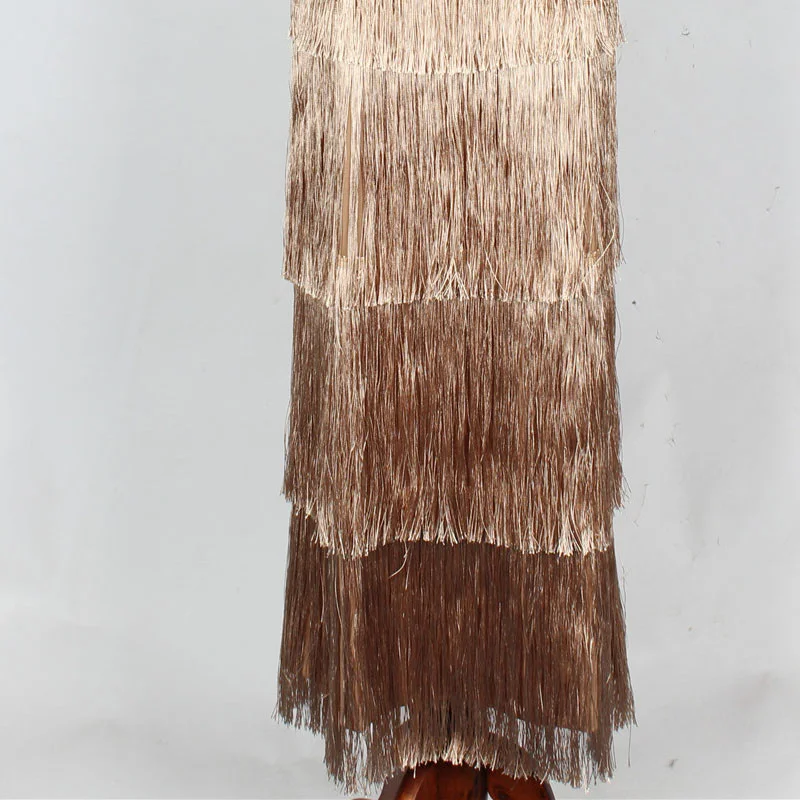 

SHENGPALAE Elegant Khaki Tassel Evening Dress Women's Summer 2021 New Round Neck Waist Short Sleeve Mid-calf Dresses Female Tide