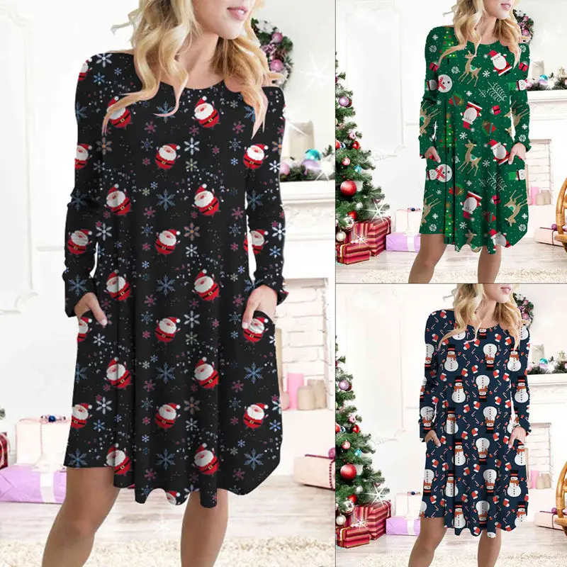 Новое популярное винтажное рождественское Платье с принтом женский свободный