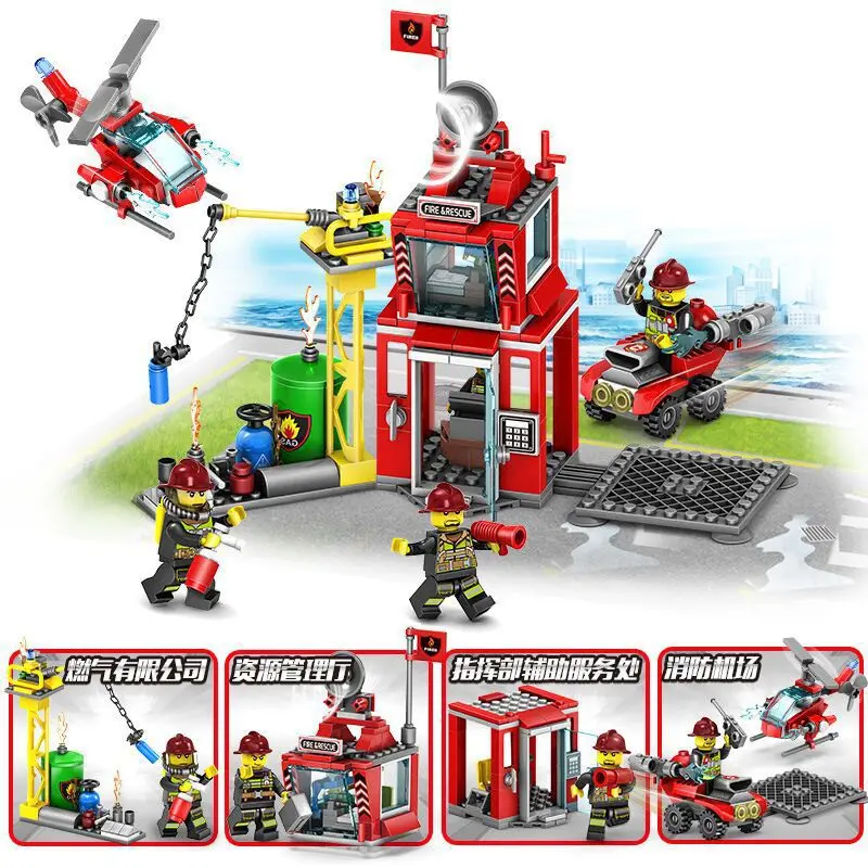 Пожарные грузовики автомобиль Вертолет Лодка строительные блоки Совместимость