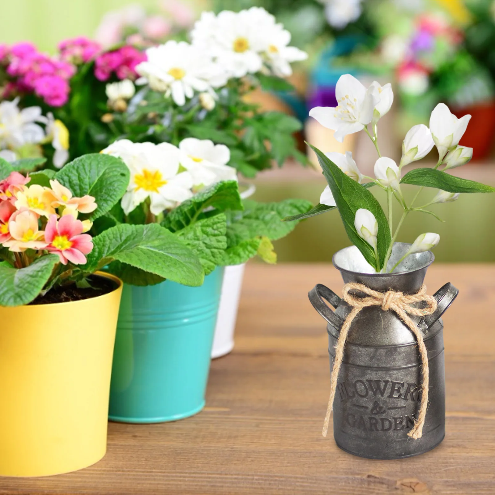Металлический цветочный горшок в стиле ретро с пеньковой веревкой для дома