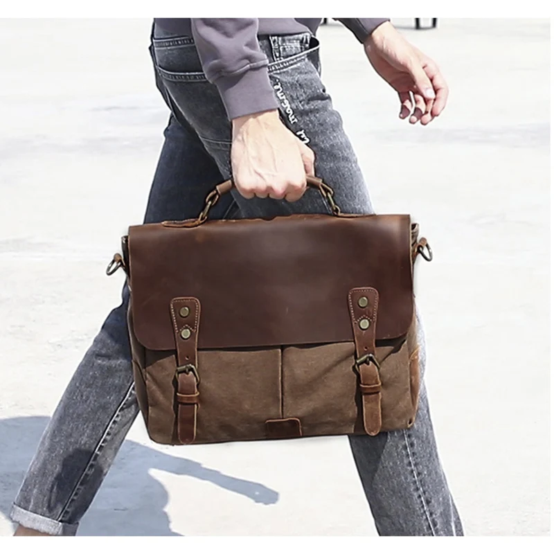 Холщовый портфель для мужчин дорожный мессенджер на ремне большая Повседневная