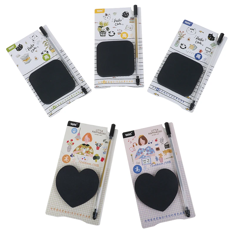 Black Color Sticky Notes With Fluorescent Pen Set 50 Sheets Creative Office Stationery Self-Adhesive Note Pads 2019 New |