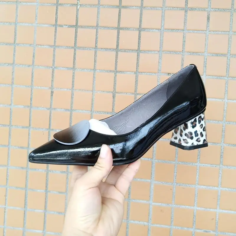 Туфли ALLBITEFO женские на толстом каблуке натуральная кожа Леопардовый принт