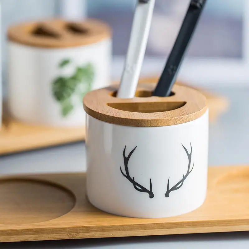 3 шт. держатель для зубных щеток с бамбуковым подносом | Дом и сад