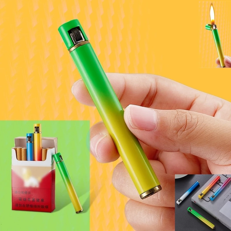 

New Personality Creative Cylindrical Mini Portable Lady Grinding Wheel Open Flame Metal Inflatable Lighter Gradient Cute Lighter