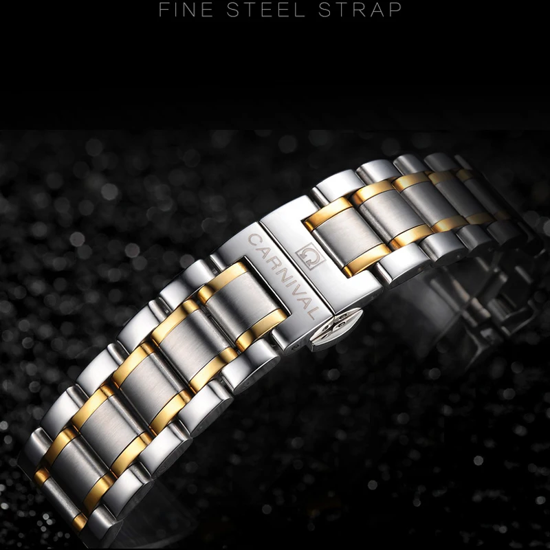 CARNIVAL Brand Fashion Silver Gold Watch Men Luxury Dress Mechanical Wristwatch Waterproof Automatic Calendar Relogio Masculino enlarge