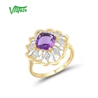Женское золотое кольцо с аметистом VISTOSO, желтое золото 14 к 585 пробы, роскошный гламурный подарок, ювелирные украшения из драгоценных камней