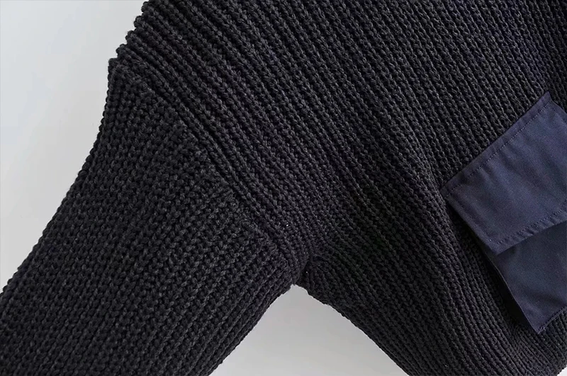 Модный свитер с двойным карманом и воротником-стойкой женский осенне-зимний