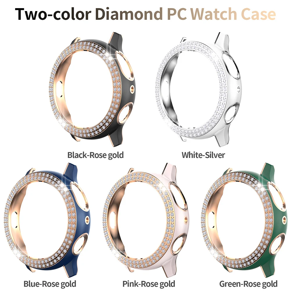 Luxury Two-color Rhinestone PC Case for Samsung Galaxy Watch Active 2 44mm 40mm Cover Active2 Lightweight Bumper Hard Frame