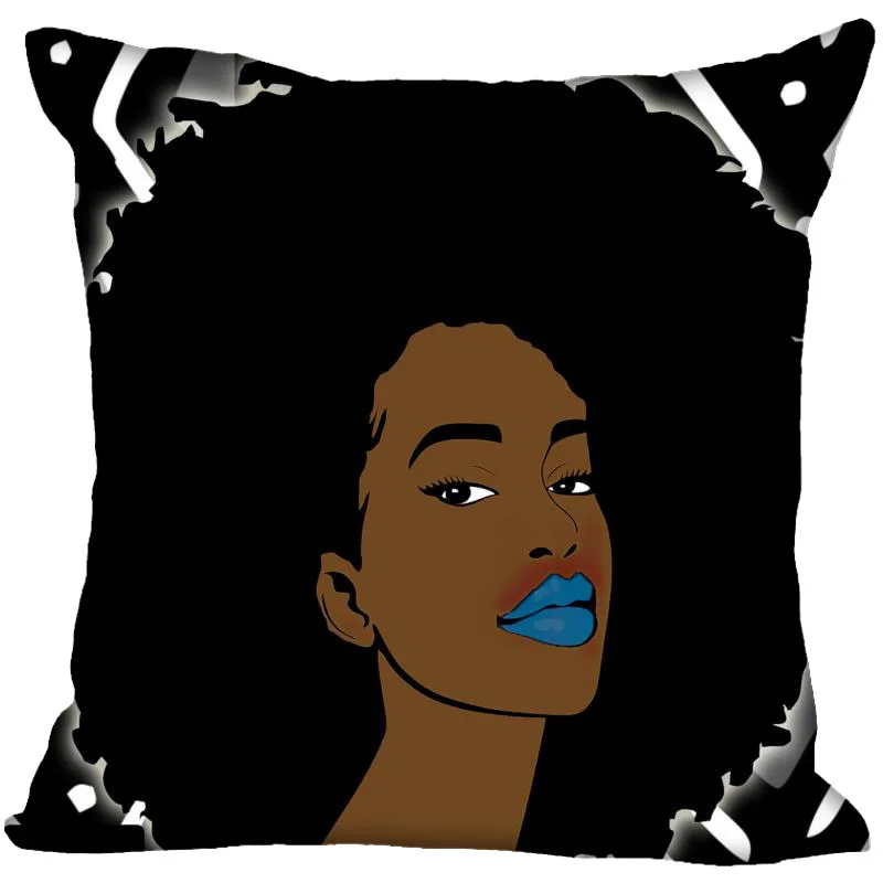 

Fashion Woman Black Girl Pillow Case For Home Decorative PillowCover Square Zippered Satin Fabric PillowCases 40X40,45X45cm