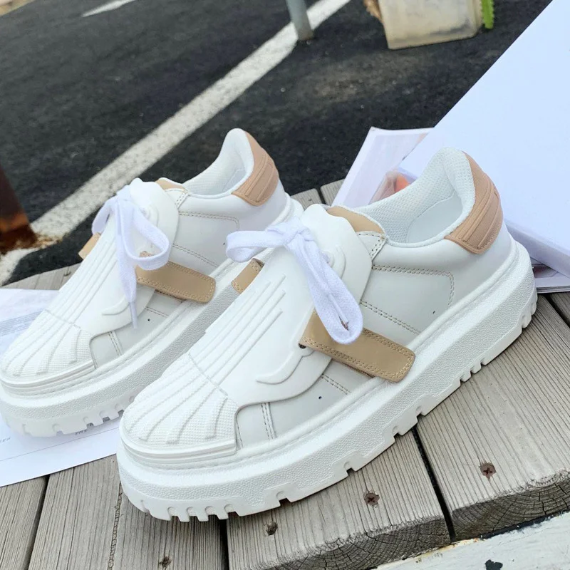 

Women Luxury D Brand Sneakers 2021 Fashion Women Leather Shell Head Lace-up Platform Shoes Leisure Female Sports Designer Shoes