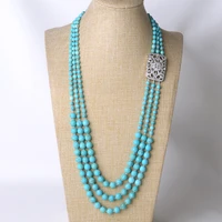 28 32 faceted round blue turquoises sweater chain long necklace ethnical for women lady jewelry