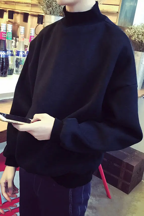 

2020 Spring And Autumn New Youth Fashion Loose Solid Color High Neck Plus Velvet Sweatshirt Fashion Casual Pullover Black/grey