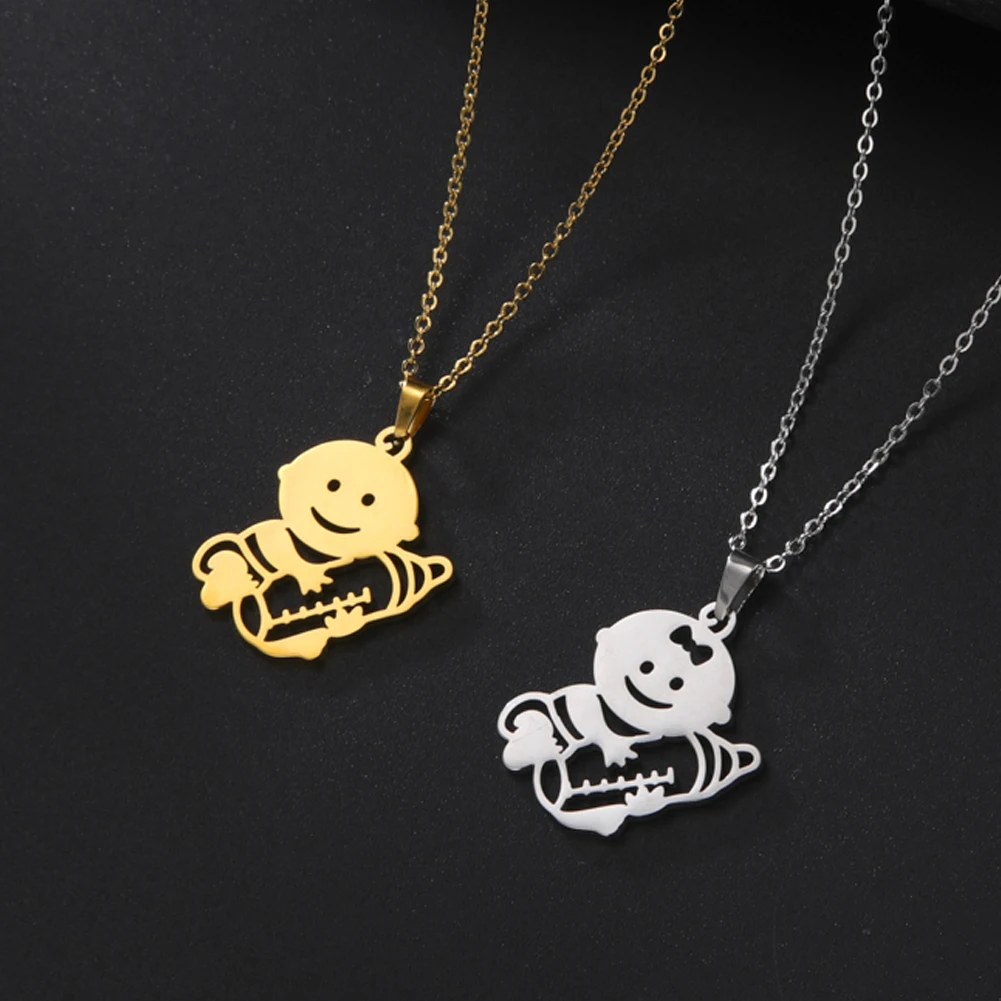 

Baby Milk Bottle Boy Girl Necklace New Born Kid Cute Child Gold Color Stainless Steel Chain Pendant Gift For Woman Man Jewelry
