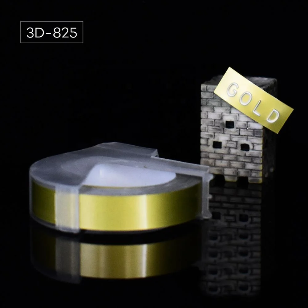 gold 1 рулон 6/9/12 мм 3D для тиснения, из ПВХ этикетки ленты совместимый с dymo 1610 1880 12965 ручной принтеры этикеток для Motex E101 этикетка производители - Цвет: gold