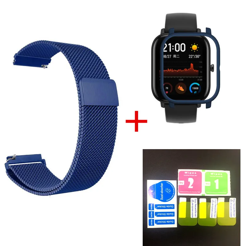 2 NE 5в1 умные часы аксессуары для Huami Amazfit ремешок Bip браслет из нержавеющей стали магнитный для Amazfit GTS чехол Защитная пленка - Цвет: 2