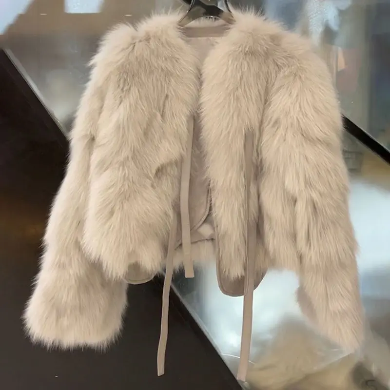 2021 New Autumn Winter Mink Hair Small Fragrance Stitching Plush Coat England Style Women Fur Short Coat Thin Faux Fur