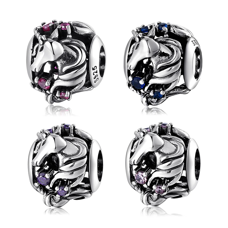 

2021 подвески из серебра 925 пробы с Розовыми Фианитами в виде единорога для женского браслета в европейском стиле, браслеты «сделай сам» для и...