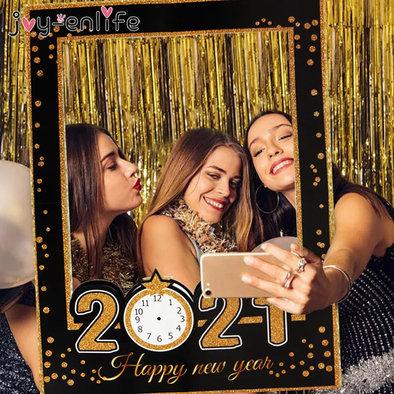 

2021 Happy New Year Paper Photo Booth Frame New Year Eve Party Decoration Photo Booth Props Christmas Decorations for Home Noel