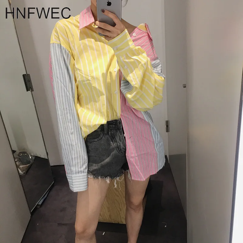 

2022 Spring New Korea Long Sleeve oversized Women Tops Blouses Striped Stitching Strapless Trendy Ladies Shirt Caual Blusas T104