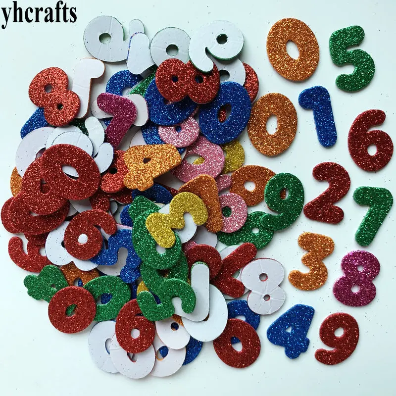 

1bag/Lot 0-9 numbers glitter foam sticker Math toys Self learning Teach your own Kindergarten craft diy toys Early learning