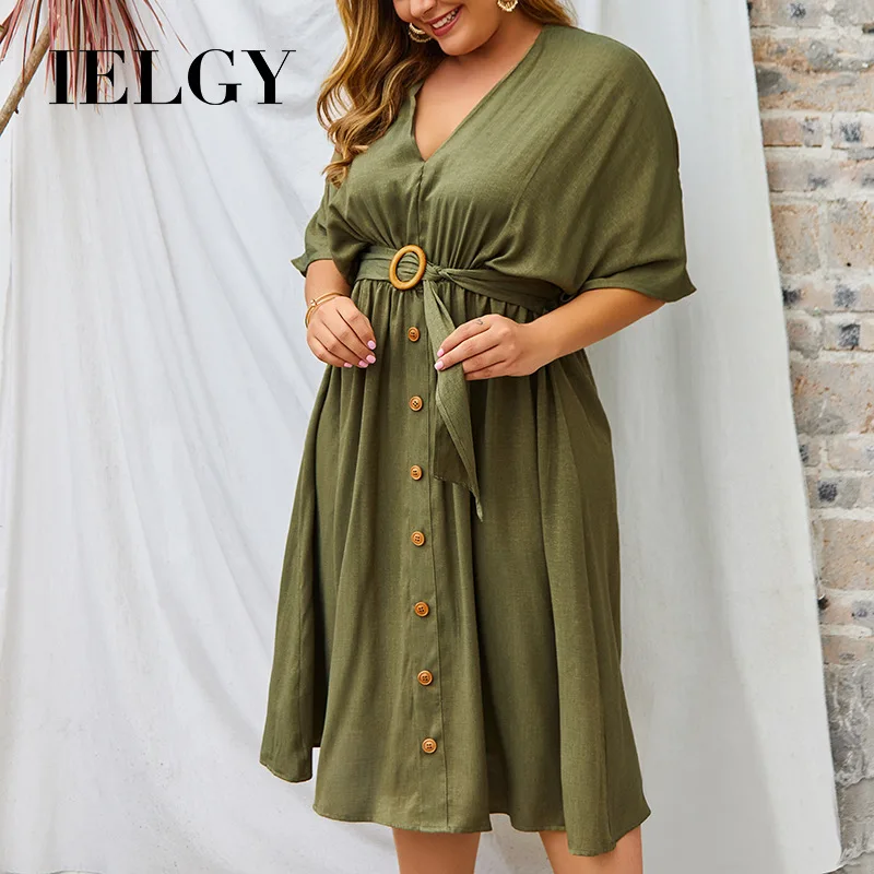 

IELGY Women's Spring and Summer New Solid Color Sleeve Dress