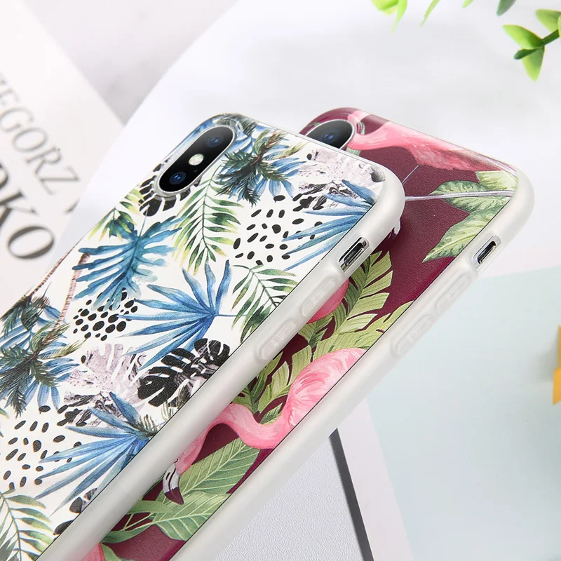 USLION Flamingo Flower Leaves Cases Cover For iPhone X XR Xs Max Soft TPU Silicone Phone Case 6 6s 7 8 Plus 5 5s SE |
