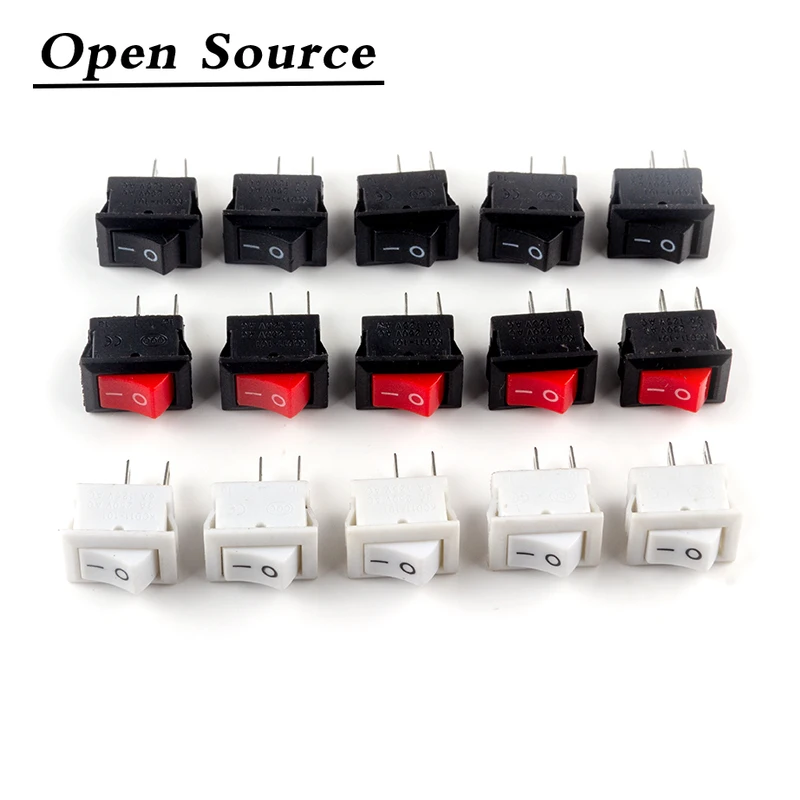 5/10Pcs Push Button Switch 10x15mm SPST 2Pin 3A 250V KCD11 Snap-in on/Off  Rocker Switch 10MM*15MM Black Red and White