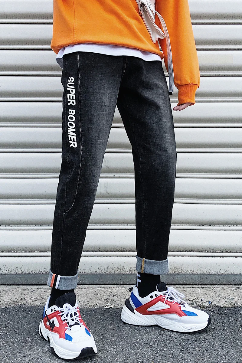 

Fashion Pop Jeans Men Cotton High Elastic Large Size Casual Pants Men High Quality Straight Loose Black Denim Harem Pants