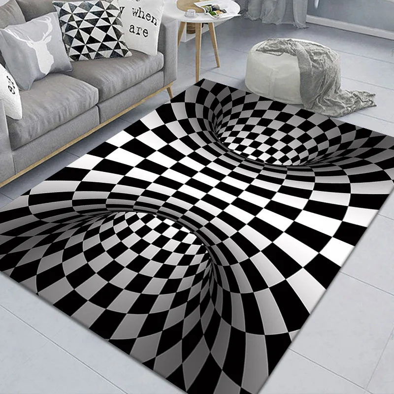 New 3D Vortex Illusion Black White Carpet Areas Rug Non-slip Kitchen Floor Mat Abstract Geometric Living Room Bedroom Decor | Дом и сад