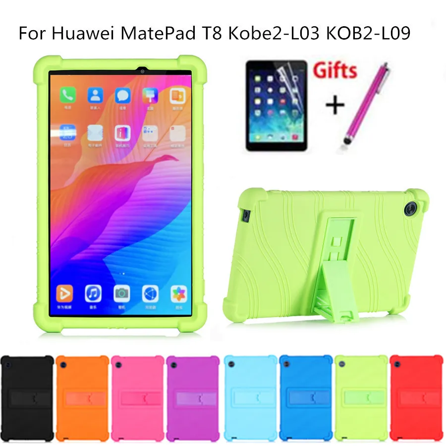 

Soft Silicon Full Body Protector Stand Shell+Film+Pen Case for Huawei MatePad T8 Tablet Cover Funda Kobe2-L03 KOBE2-L09 kob2-w09