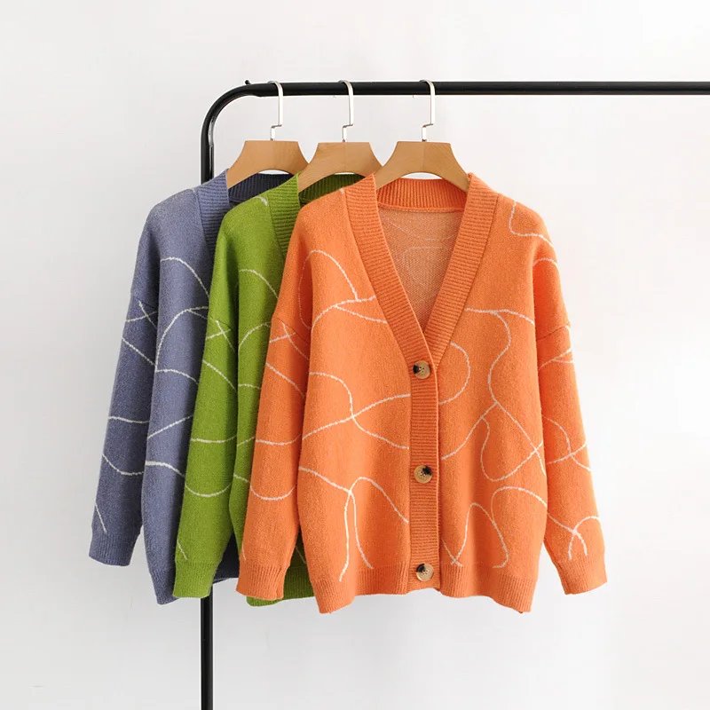 

Женский однобортный Кардиган в полоску, простой вязаный свитер с длинными рукавами и V-образным вырезом, на весну