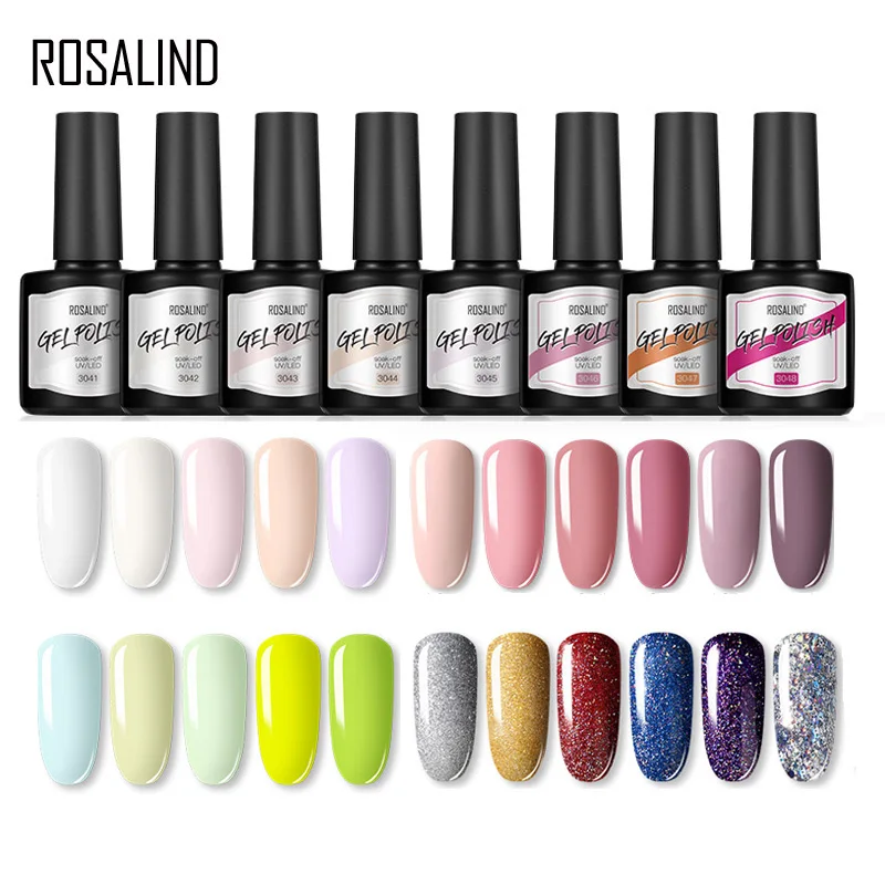ROSALIND 8ML Gel Nail Polish Hybrid Varnishes Nail Art Semi Permanent Pure Color Need Base And Top Nails Design All For Manicure