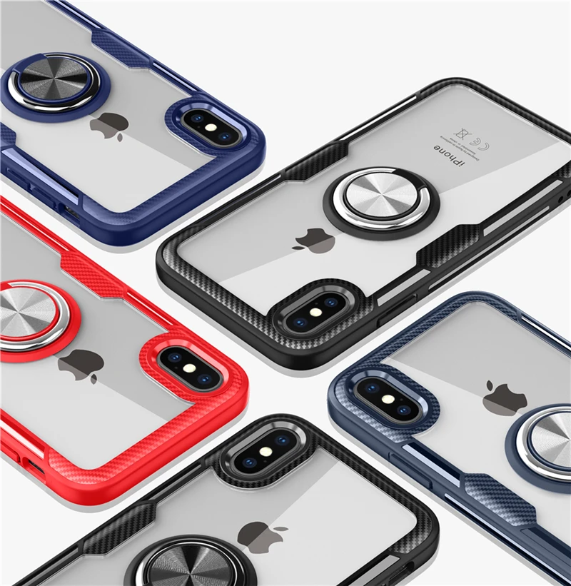 Чехол-подставка с кольцом для iPhone 11 Pro XS Max XR X 7 6 S Plus прозрачная Противоударная