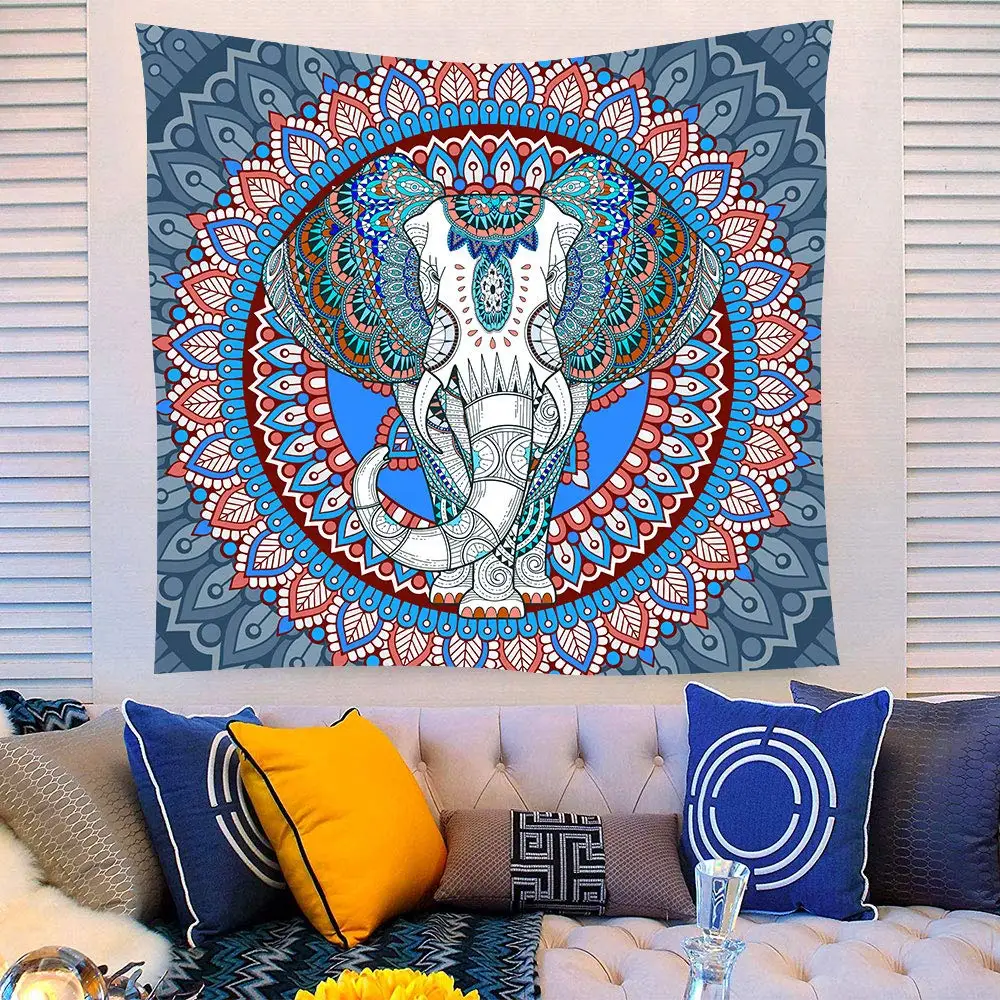 Этнический Слон Синий Серый настенные гобелены индийские гобелены|Декоративные