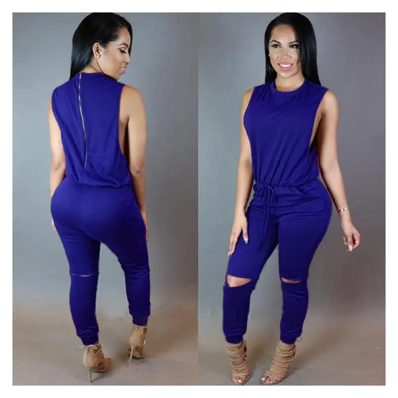 Женские комбинезоны без рукавов на молнии сзади с ложным вырезом завязках