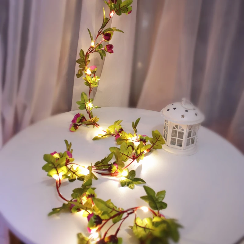 2M 20LED Flashing Rose Flower String Lights 3AA Battery Operated Rose Vine Fairy Garland Light Christmas Wedding Home Decoration