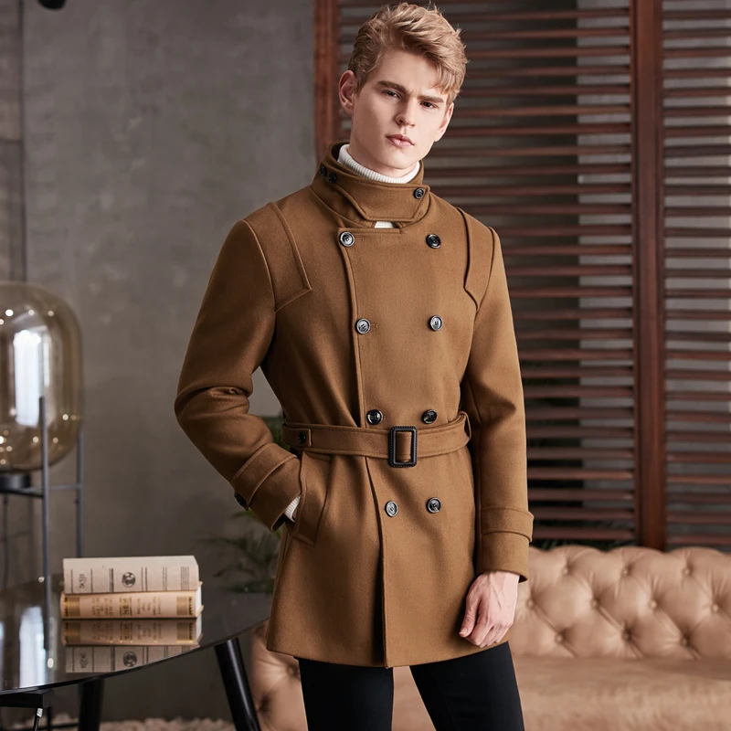 

Minglu Wool Mens Trench High Quality Double Breasted Stand Collar Long Male Jackets Fashion Solid Color Casual Man Coats 6XL