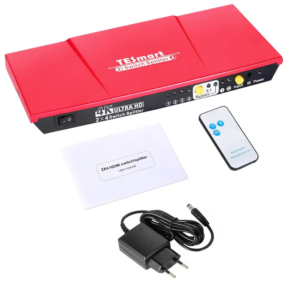 Tesla умный алюминиевый High Quality UHD 4K 2 HDMI переключатель разветвитель сплиттер 2x4 с spdif