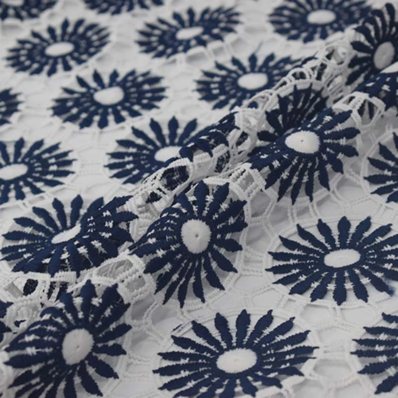 

Navy white loops Water soluble milk silk lace fabric for dress bazin riche getzner tissu african tissus telas sewing